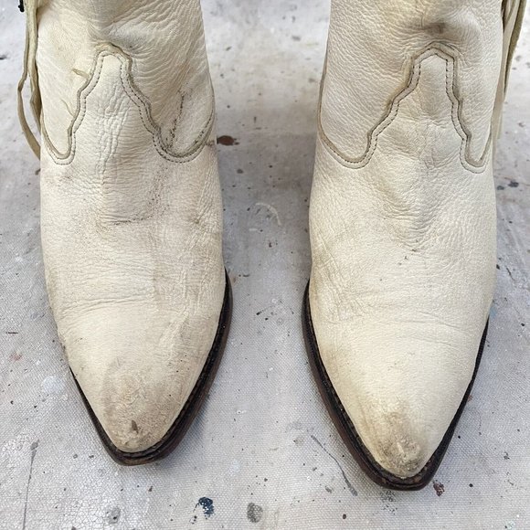 Vintage 70’s Zodiac Western Boots Cream Suede Silver Concho Beaded Fringe 8.5 - Picture 5 of 7